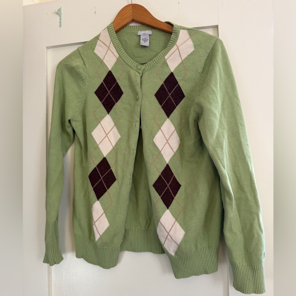Izod Women's Green Argyle Cardigan - Picture 2 of 5